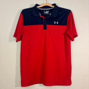 Under Armour Youth Red and Navy Blue Colorblock Polo Top Size XL